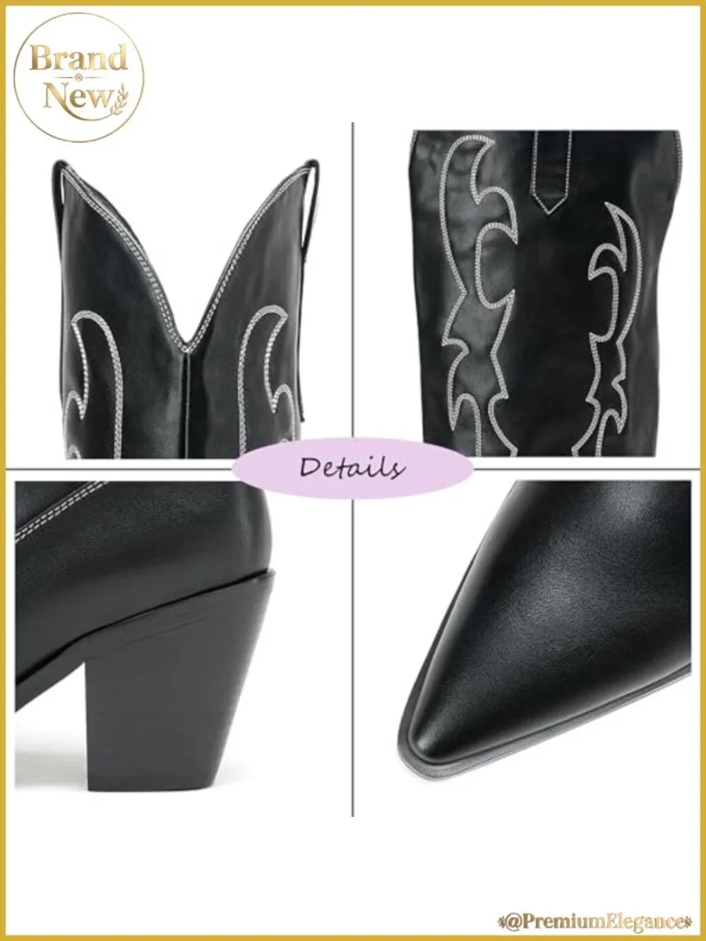 Embroidered Thigh High Cowboy Boots PU Leather Chunky Heel Over Knee